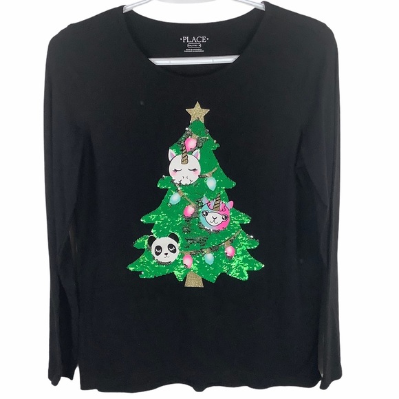 Children's Place Long Sleeve Shirt Girl XXL Christmas Tree Unicorn Panda Llama - Picture 1 of 5